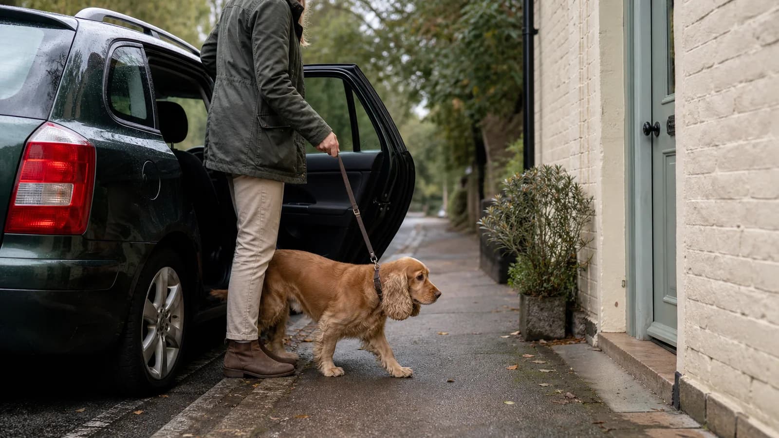 Dog arriving at a fixed grooming studio after local collection