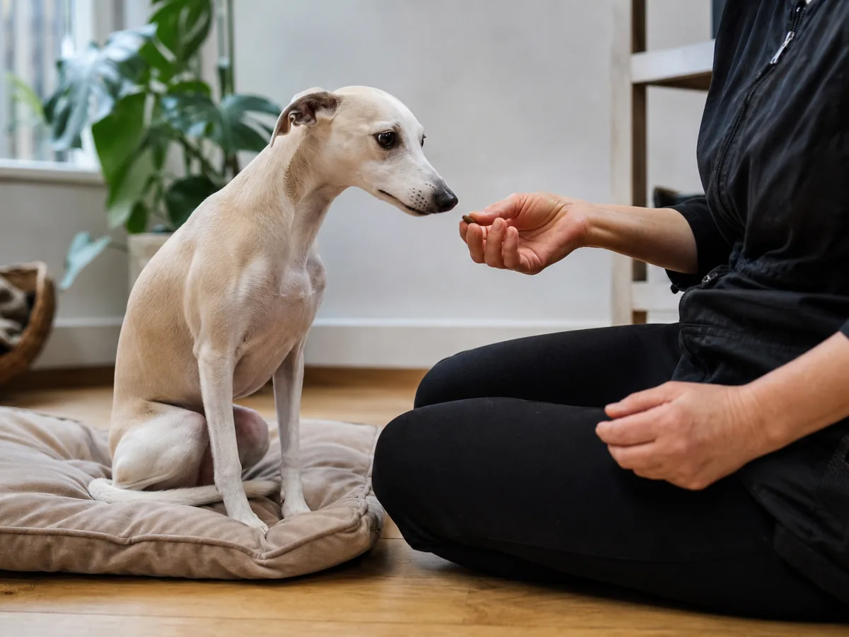 Owner rewarding brief gentle paw handling without clipping