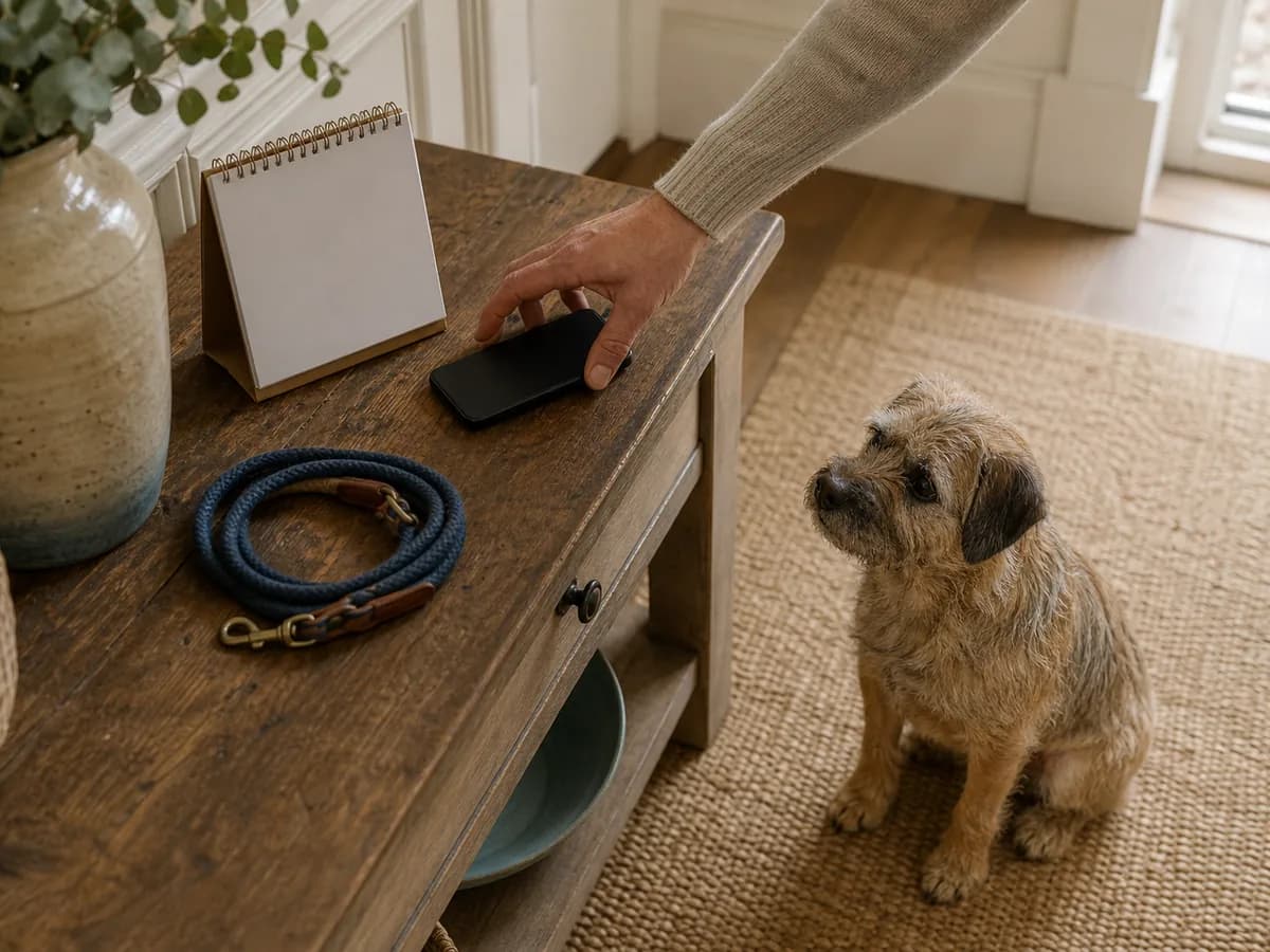 Dog waiting at home while a grooming appointment is confirmed