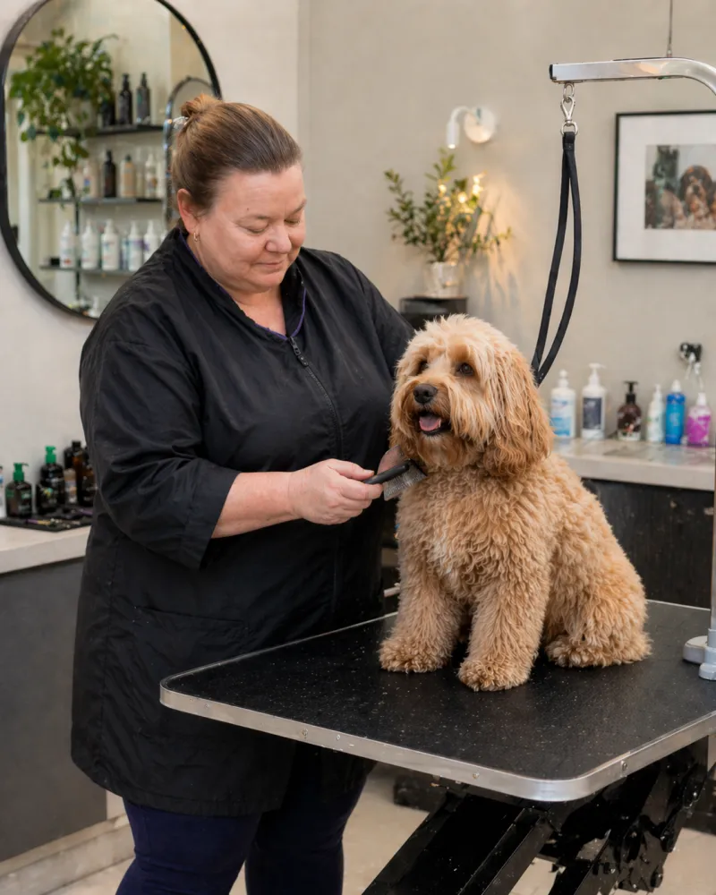 Joanne grooming a dog at The Floof Spa studio in Herne Bay